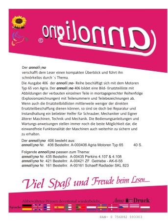 Agria Motoren Typ 65 Bild- Ersatzteilliste & Explosionszeichnungen - annoligno 406